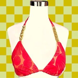 Victoria Secret RARE Coral Sea Shell Gold Chain String Triangle Bikini Top S